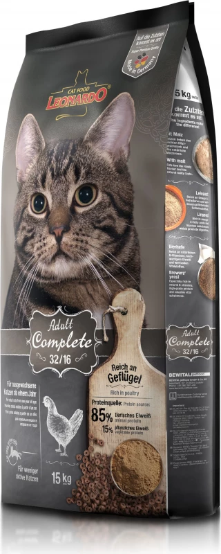 Leonardo Adult Complete 32/16 Met Gevogelte Voor Niet-actieve, Volwassen Katten 3 Leonardo Adult Complete 32/16 Met Gevogelte Voor Niet-actieve, Volwassen Katten